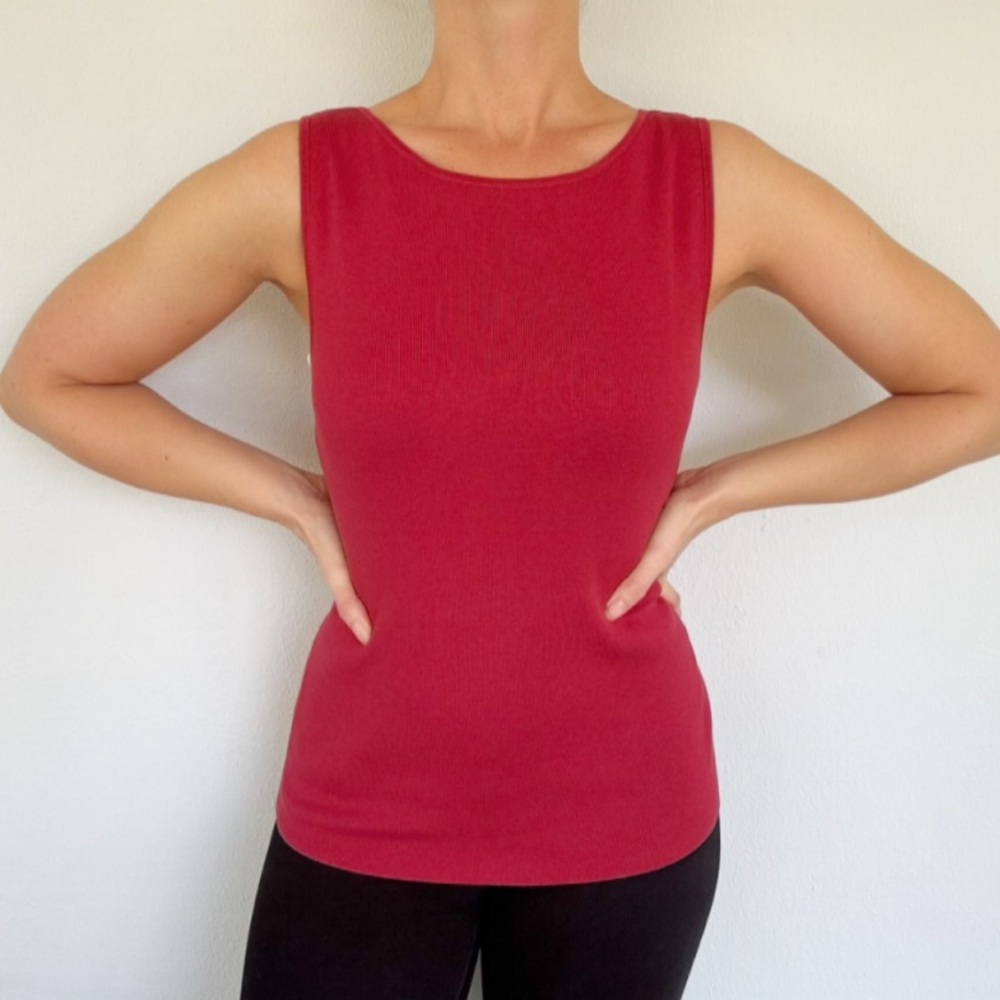 Ann Taylor silk cotton raspberry red sleeveless knit sweater top size medium